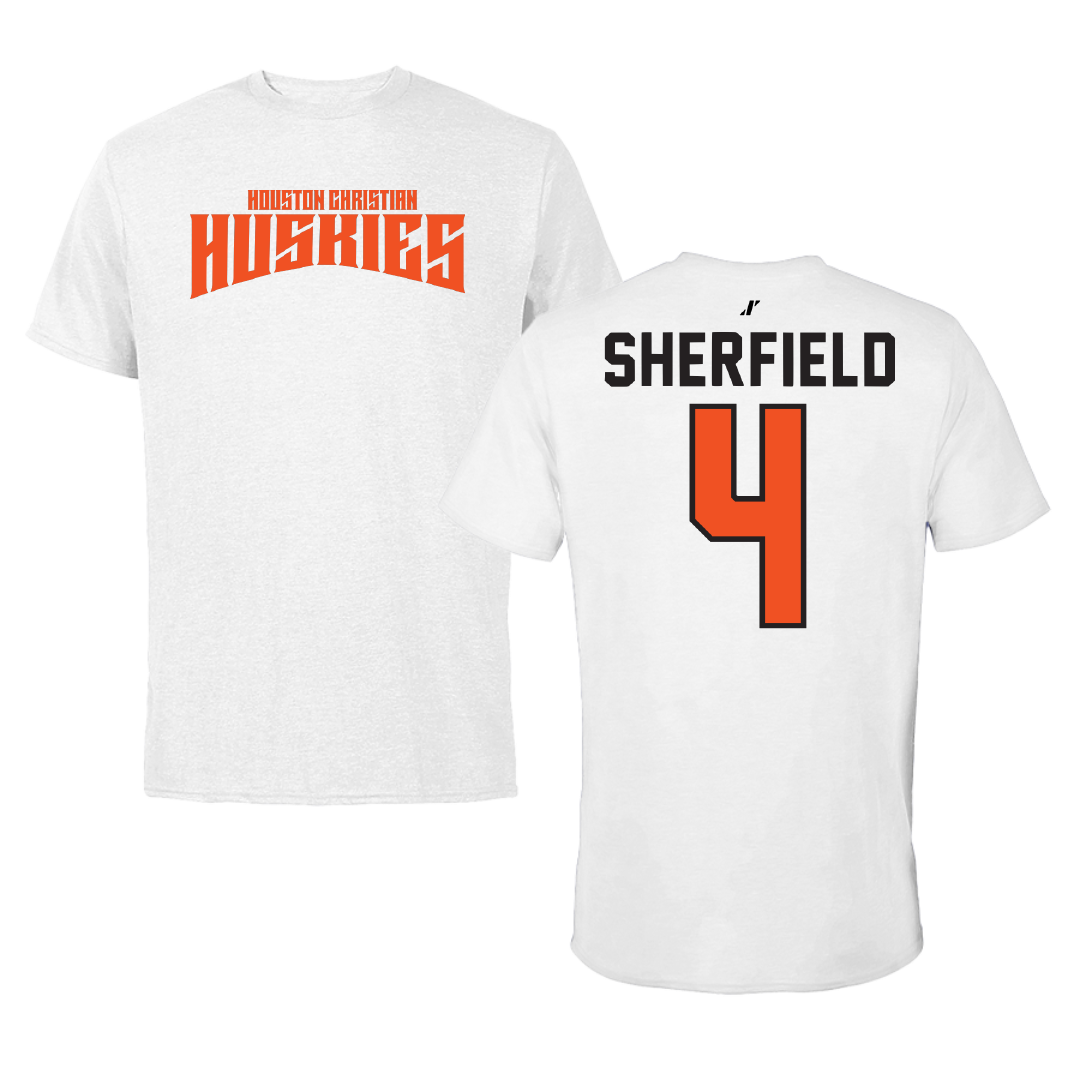 Houston Christian University Football White Classic Performance Tee - #4 Darrion Sherfield