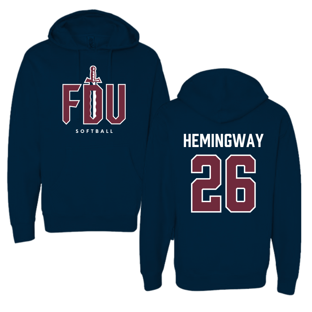 Fairleigh Dickinson University-Metropolitan Campus Softball Navy Hoodie - #26 Jordyn Hemingway