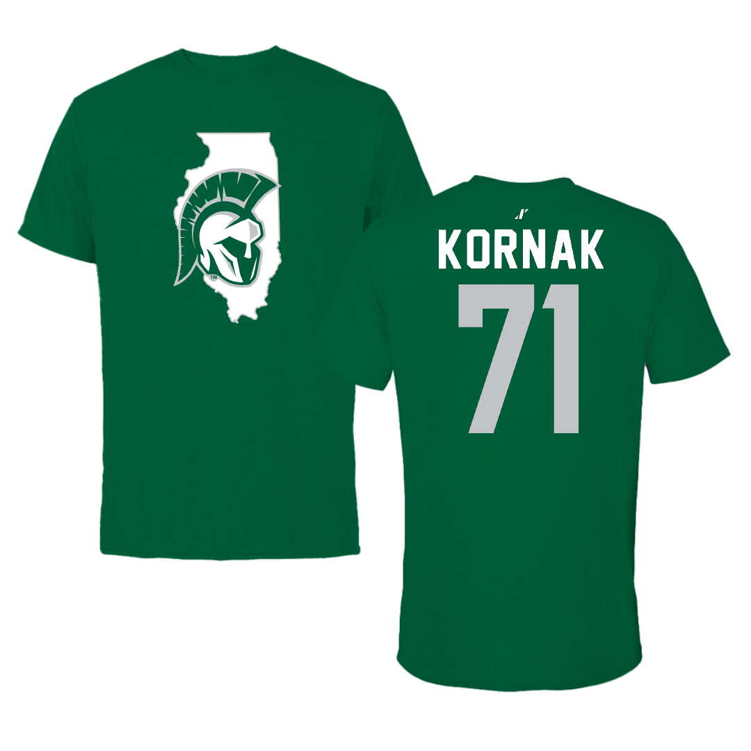 Illinois Wesleyan University Football Green State Tee - #71 Brady Kornak