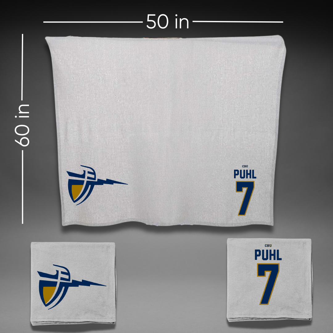 California Baptist University Water Polo Gray Blanket - #7 Logan Puhl