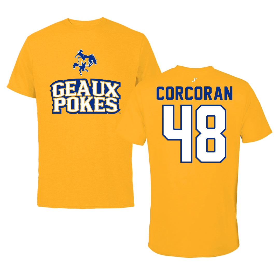 McNeese State University Baseball Gold General Performance Tee - #48 Brady Corcoran