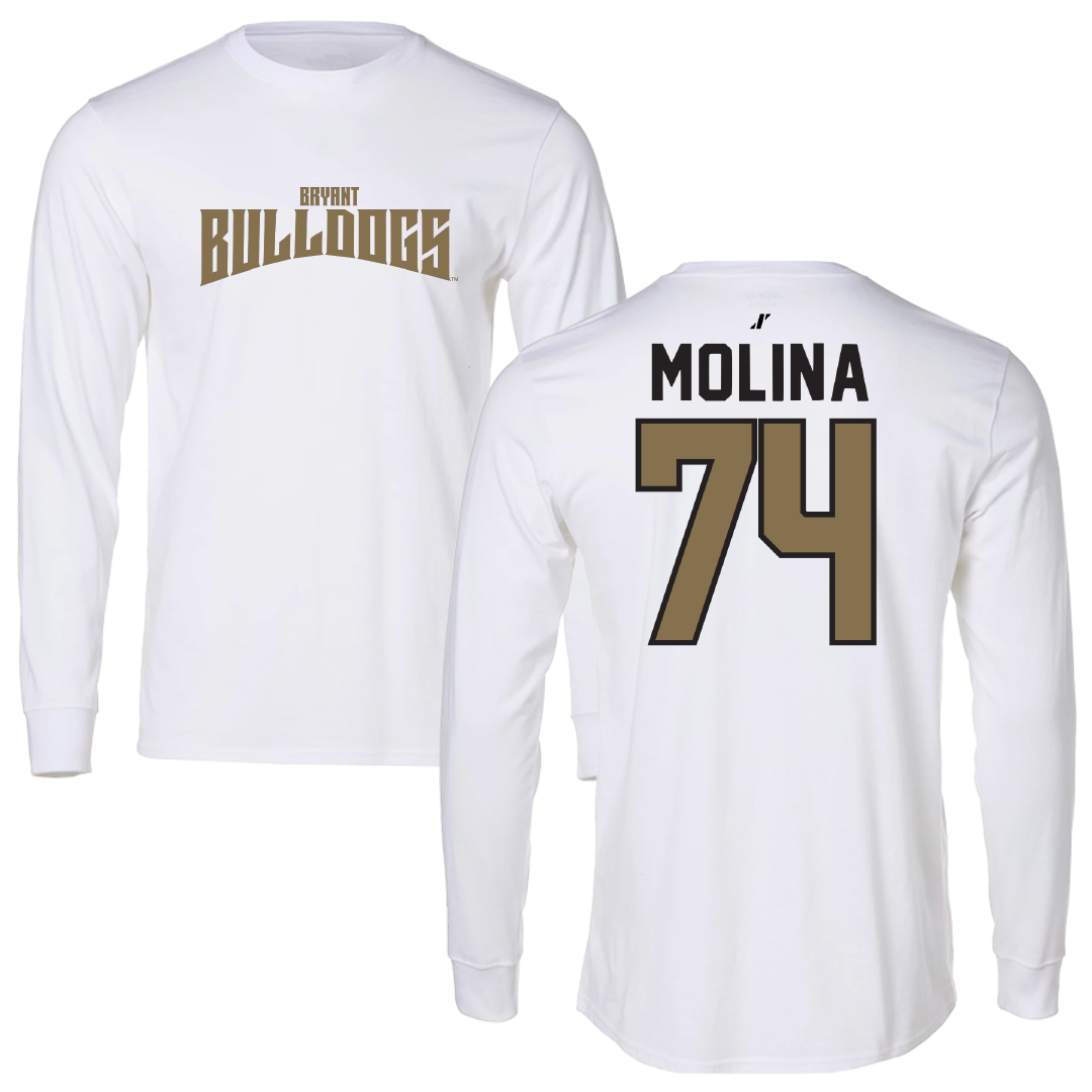 Bryant University Football White Classic Performance Long Sleeve - #74 Nick Molina