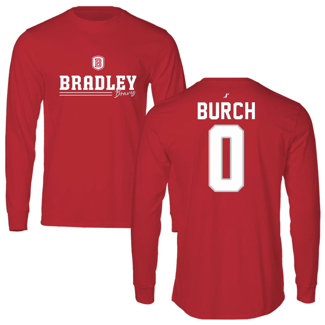 Bradley University Basketball Red General Performance Long Sleeve - #0 Demarion Burch