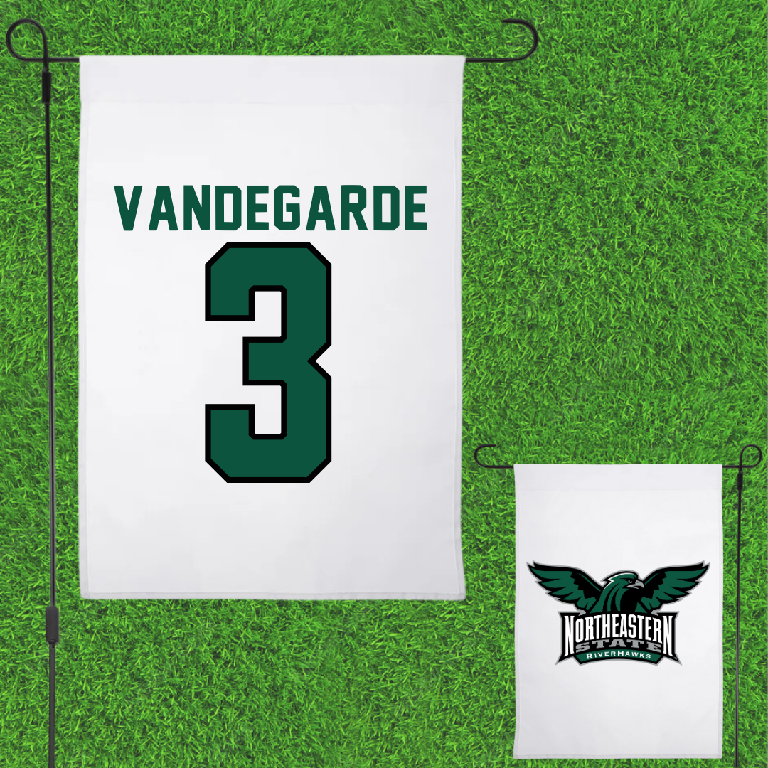 Northeastern State University Basketball White Garden Flag - #3 Jaxson Vandegarde