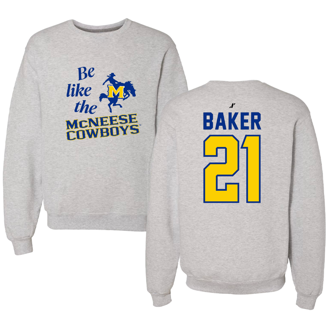 McNeese State University Soccer Light Gray Be Like Us Crewneck - #21 Avery Baker