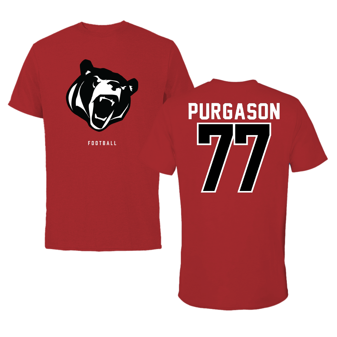Lenoir-Rhyne University Football Canvas Red Bears Tee - #77 Cade Purgason