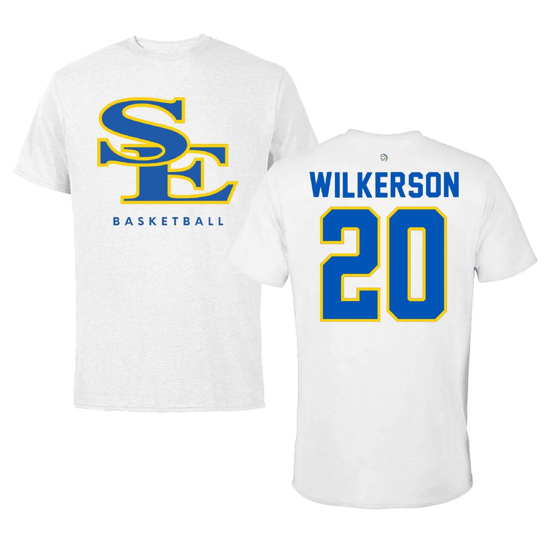 Southeastern Oklahoma State University Basketball White Performance Tee - #20 Ethan Wilkerson
