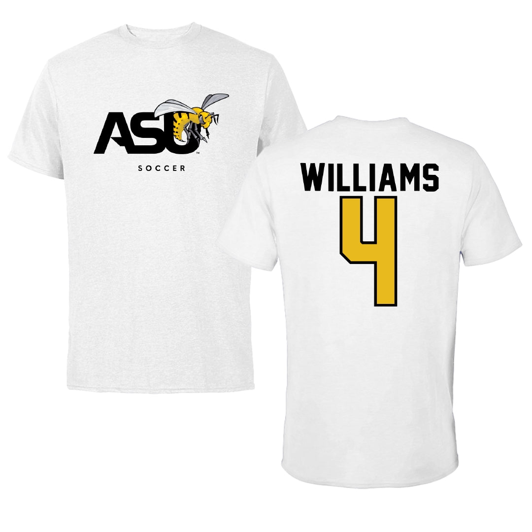Alabama State University Soccer White ASU Tee - #4 Tatyana Williams