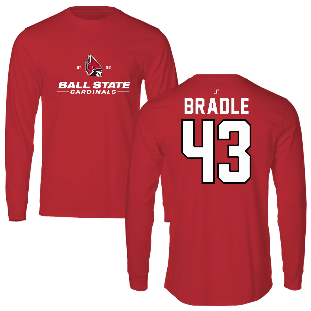 Ball State University Baseball Red General Performance Long Sleeve - #43 Ty Bradle