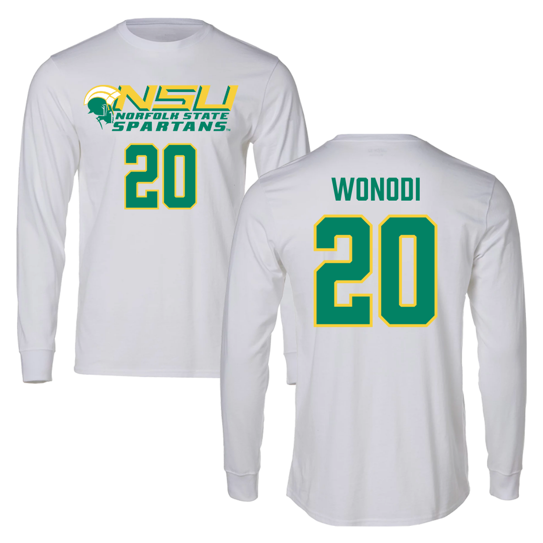 Norfolk State University Football White Performance Long Sleeve - #20 Jason Wonodi