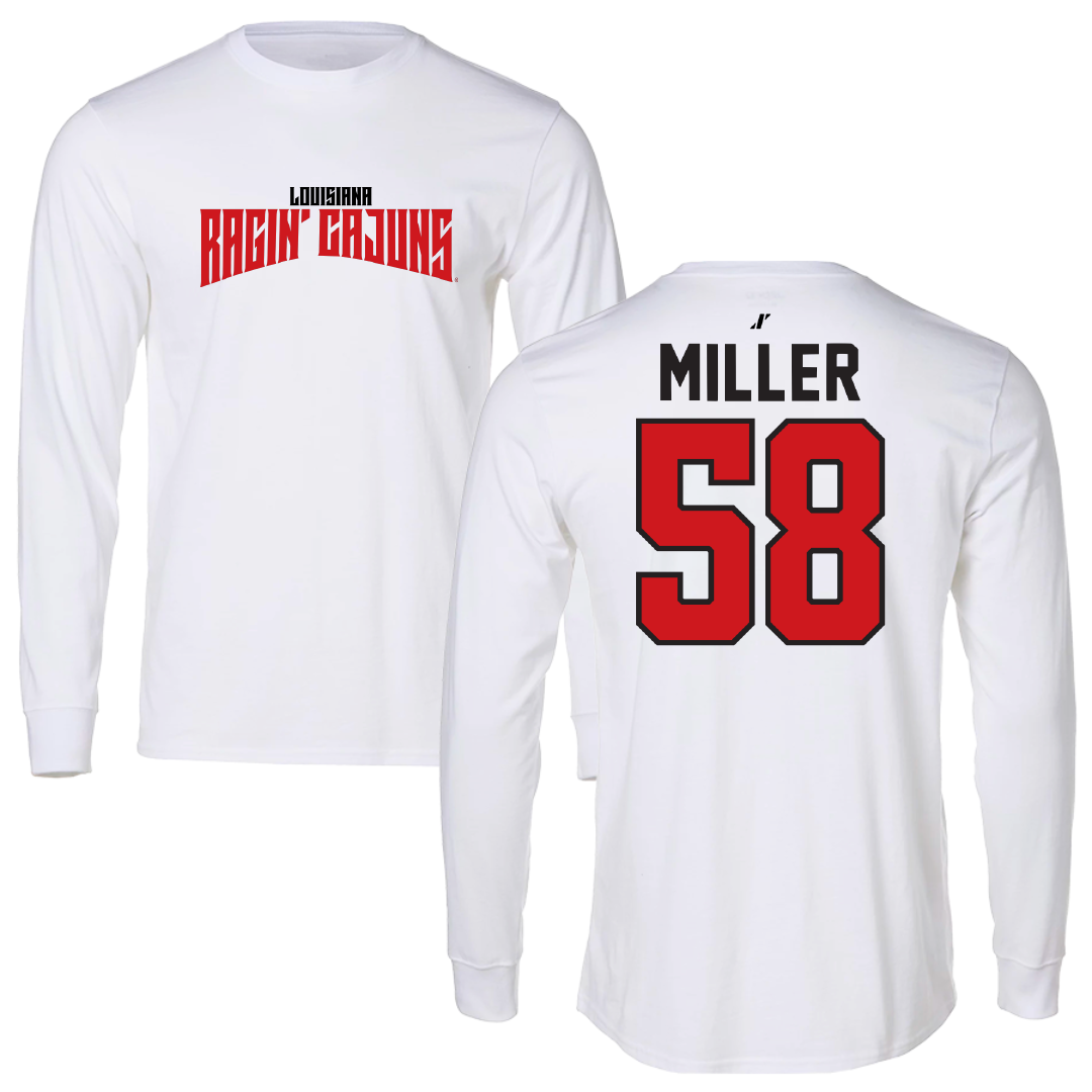 University of Louisiana at Lafayette Football White Classic Performance Long Sleeve - #58 Grant Miller