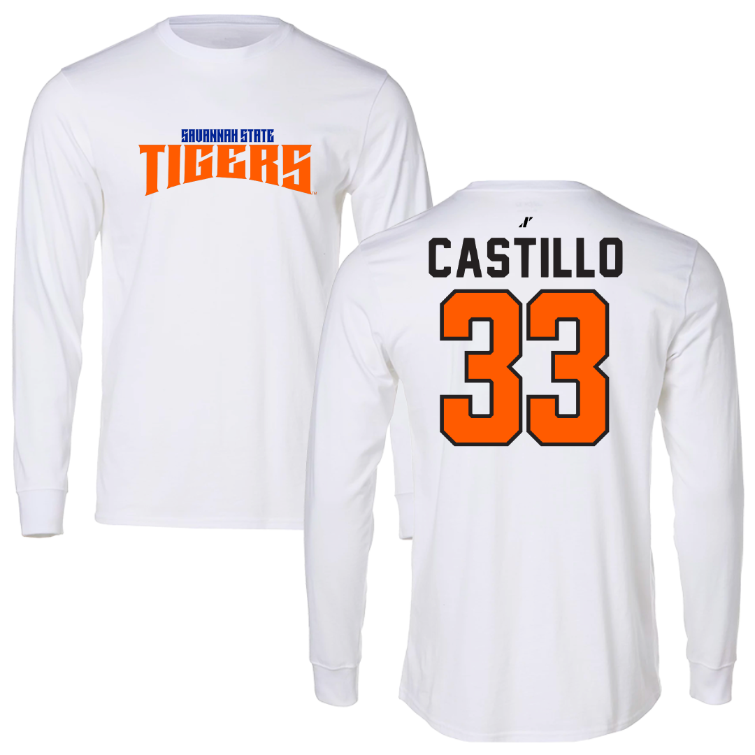Savannah State University Baseball White Classic Performance Long Sleeve - #33 Farah Castillo