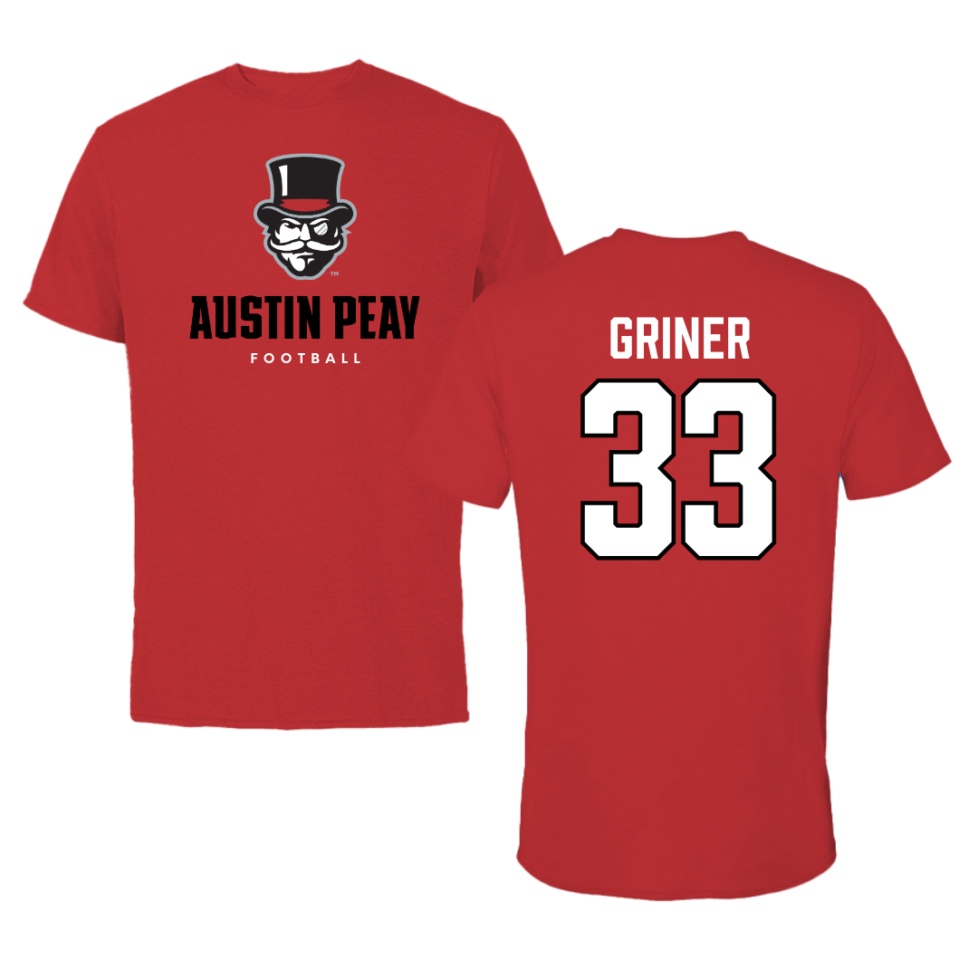Austin Peay State University Football Red Mascot Performance Tee - #33 Jackson Griner