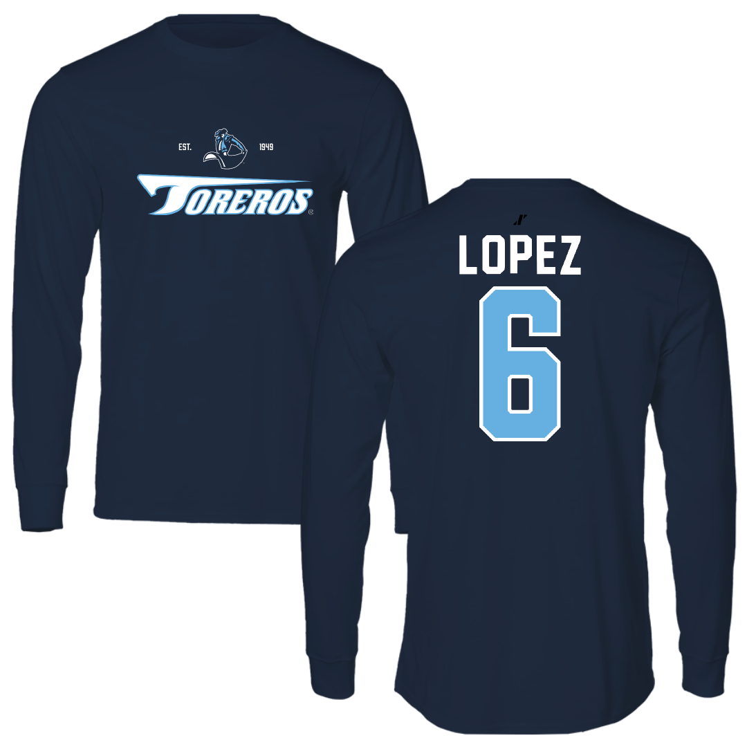 University of San Diego Football Navy General Performance Long Sleeve - #6 Ruben Lopez