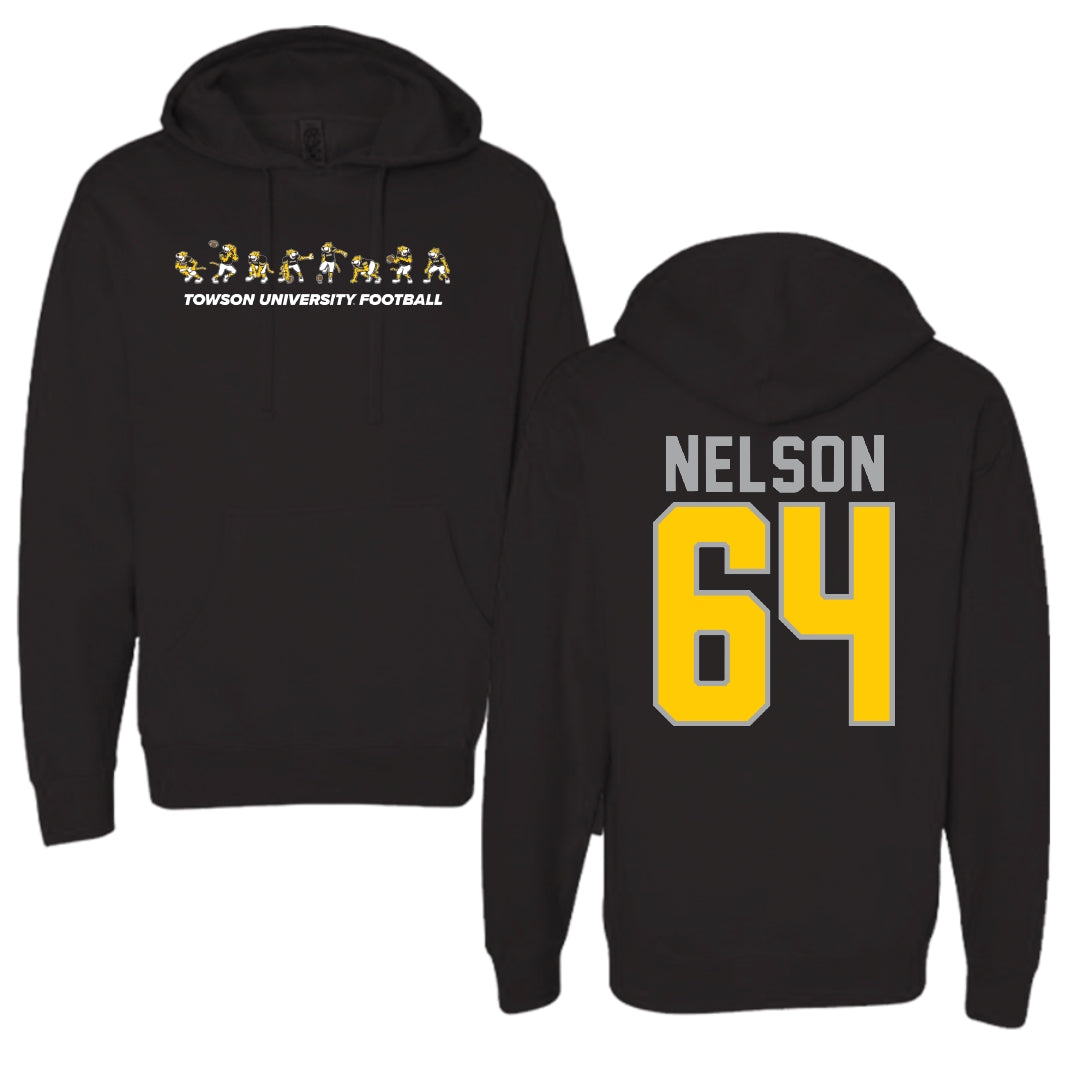 Towson University Football Black Cartoon Doc Team Hoodie - #64 Joden Nelson