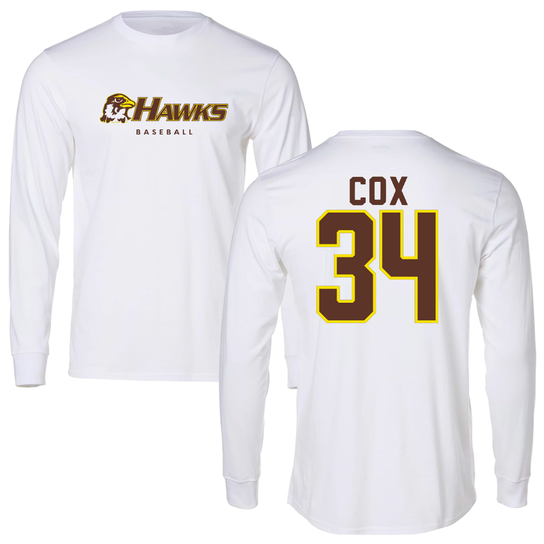 Quincy University Baseball White Performance Long Sleeve - #34 Connor Cox