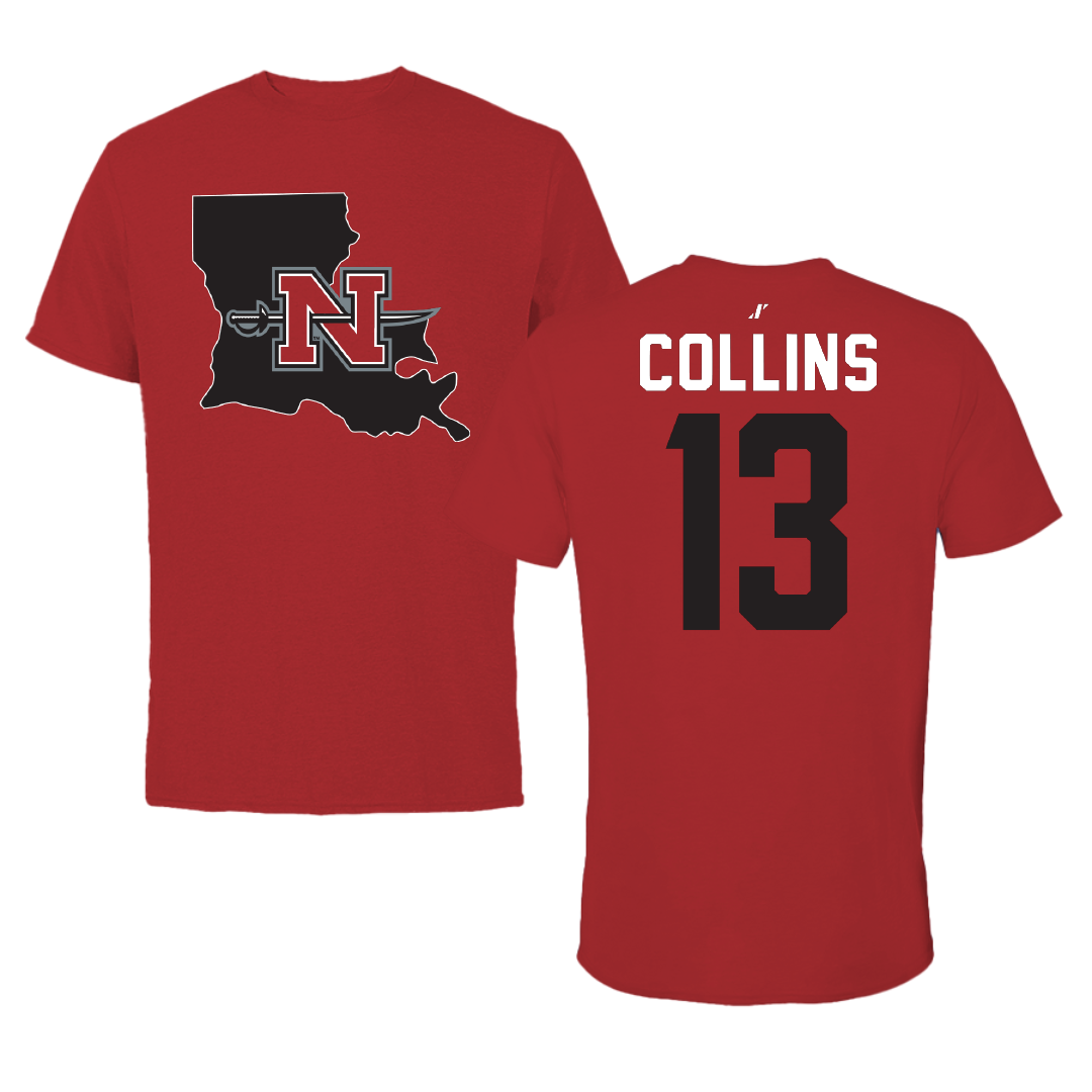 Nicholls State University Basketball Canvas Red State Tee - #13 Mekhi Collins