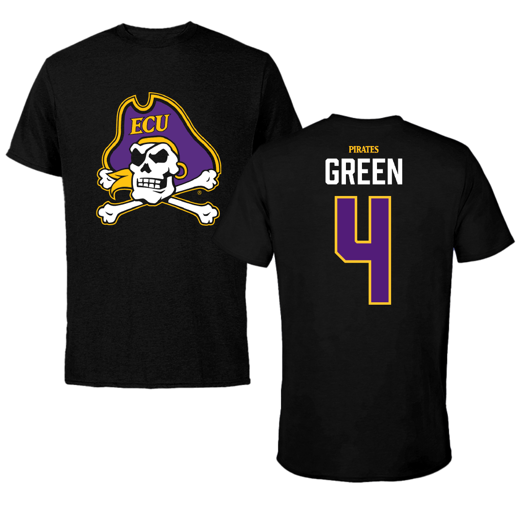 East Carolina University Soccer Black Tee - #4 Amani Green