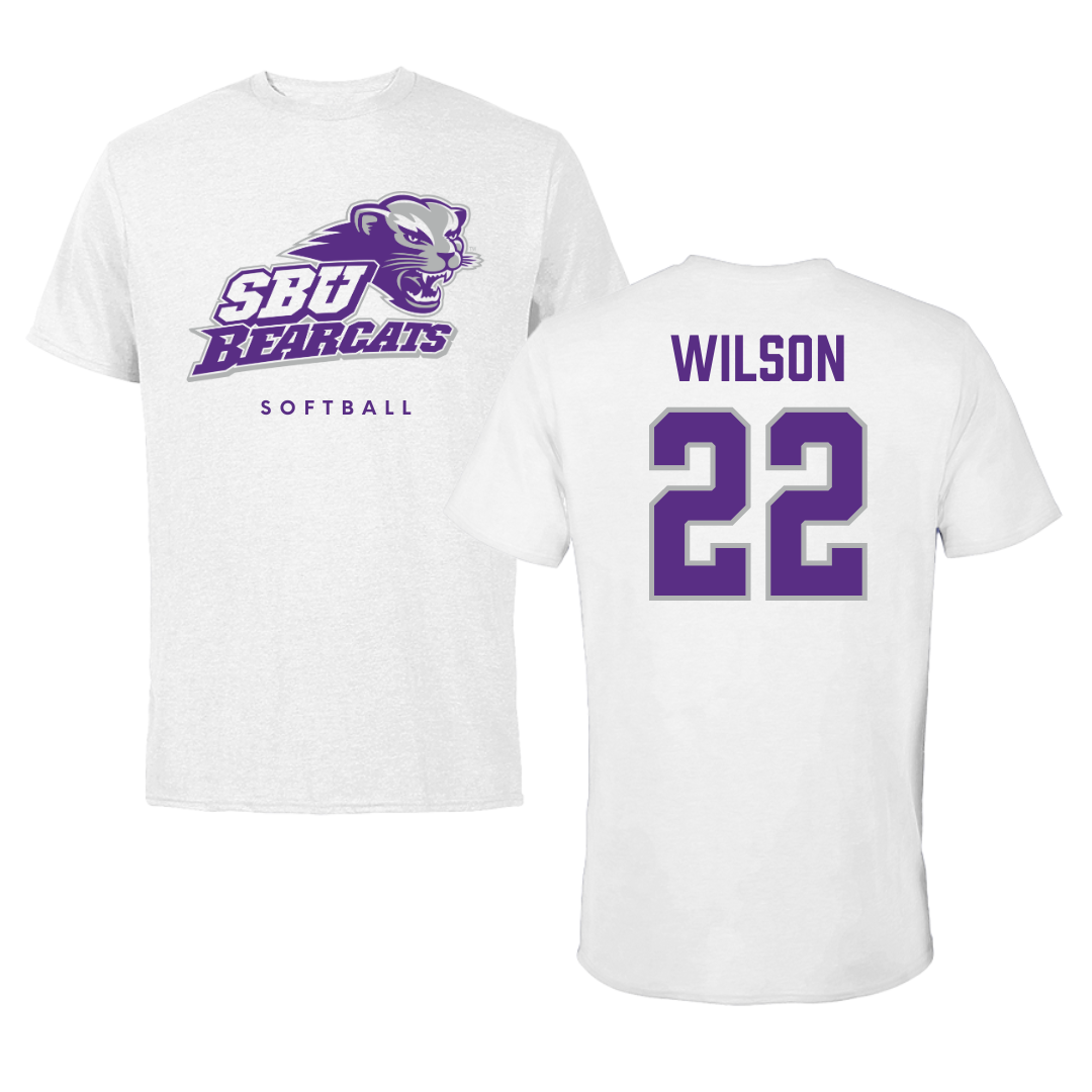 Southwest Baptist University Softball White Performance Tee - #22 Malea Wilson