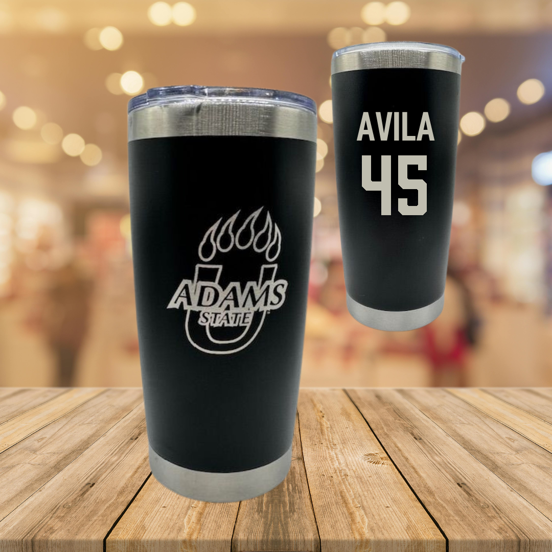 Adams State University Soccer Black Stainless Steel Tumbler - #45 Caleb Avila