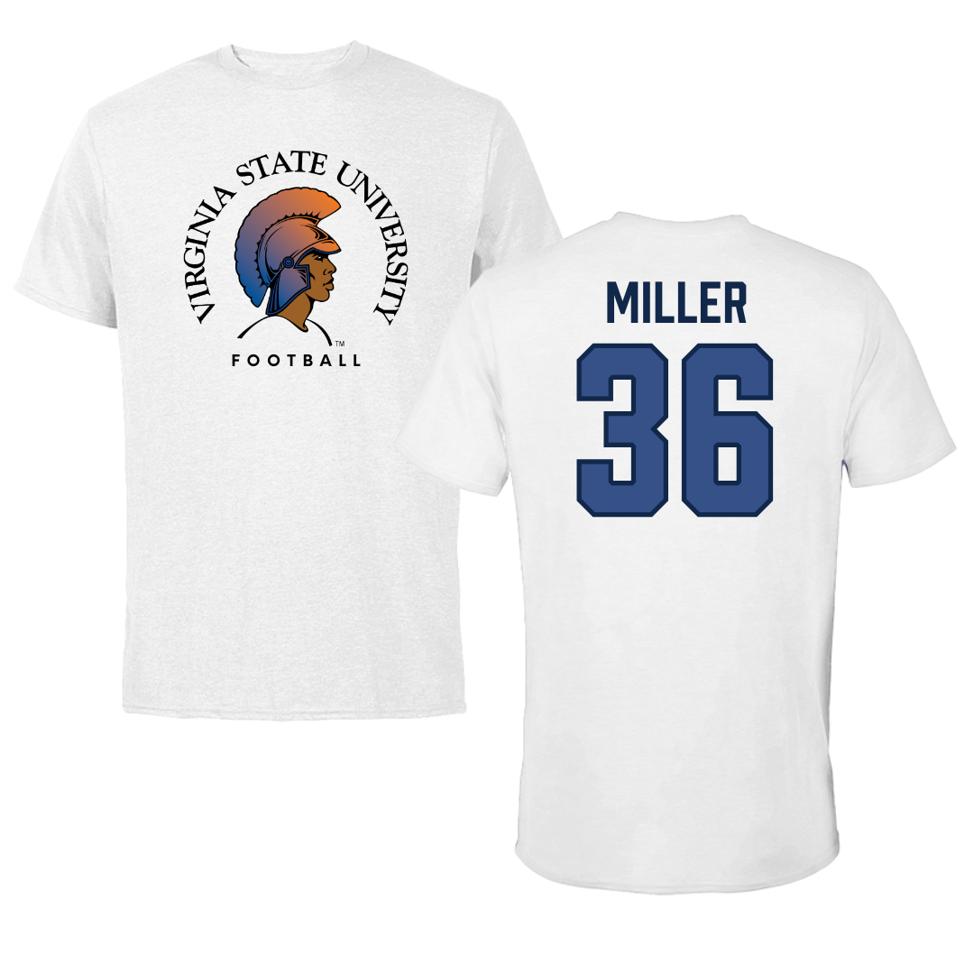 Virginia State University Football White Performance Tee - #36 Kyle Miller