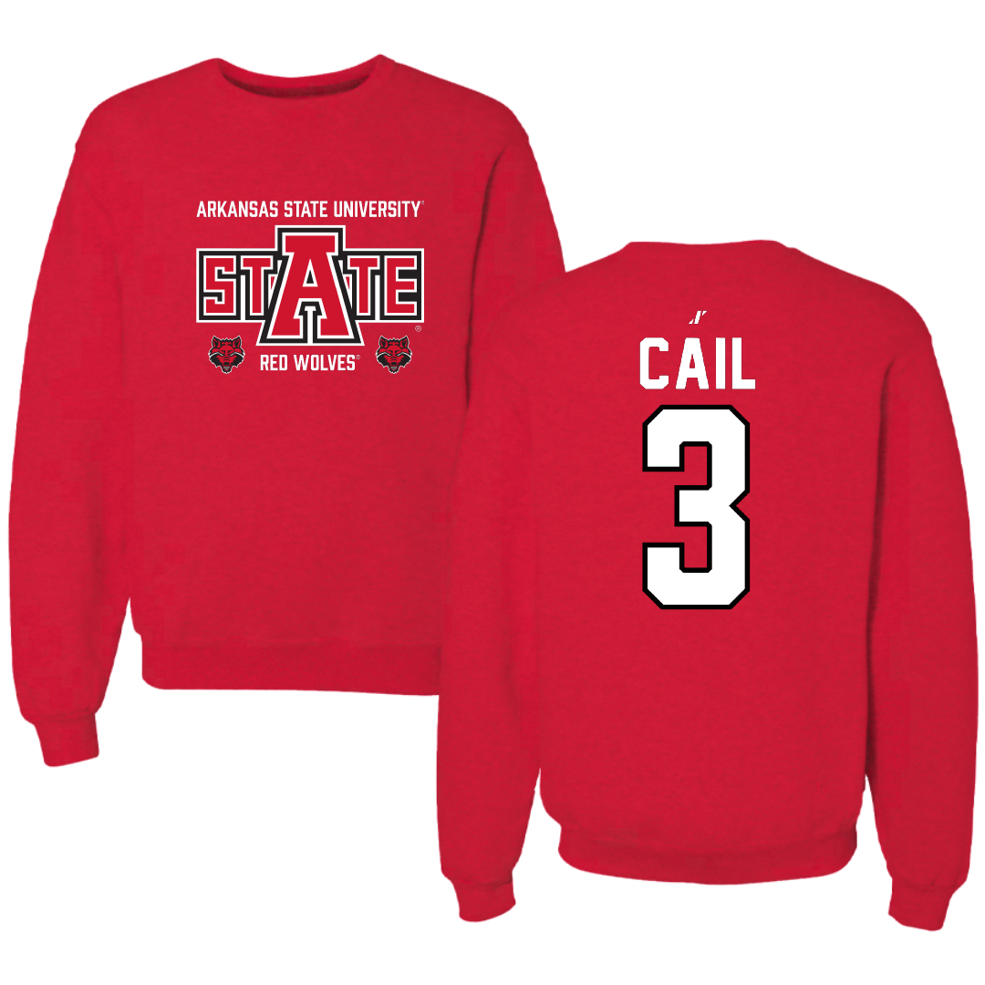Arkansas State University Baseball Red General Crewneck - #3 Daedrick Cail