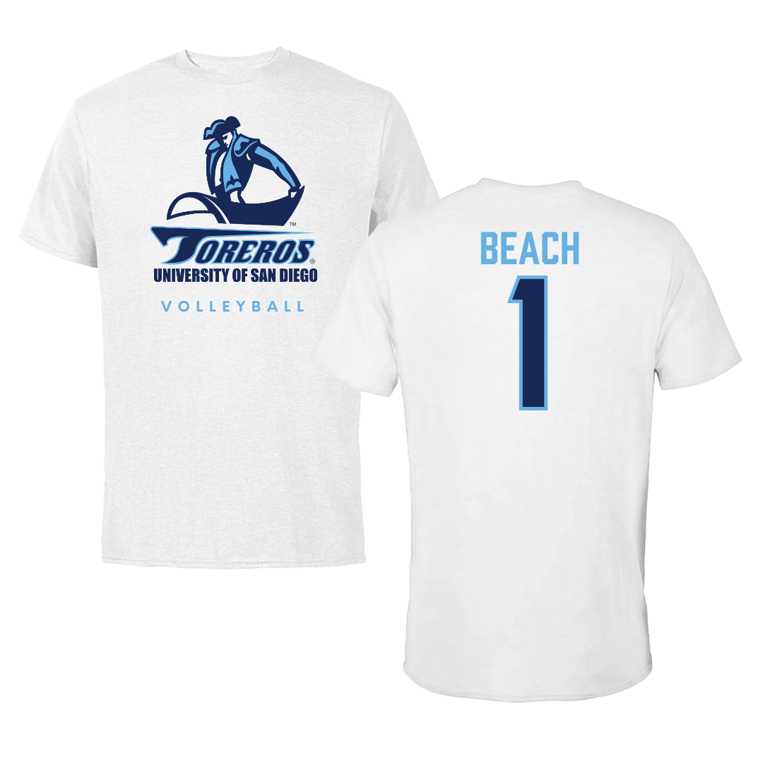 University of San Diego Volleyball White Performance Tee - #1 Neomi Beach