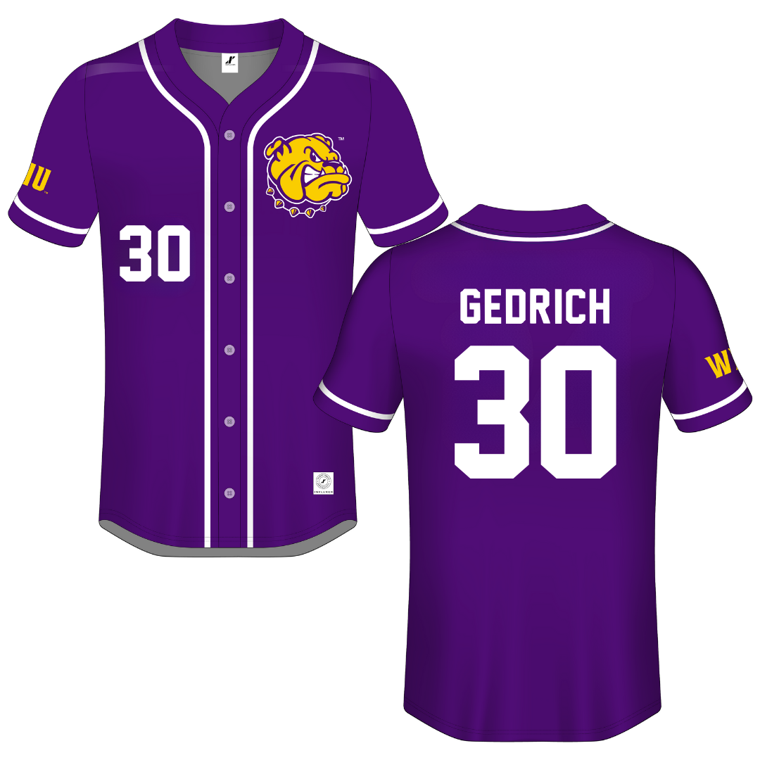 Western Illinois University Purple Button-Down Jersey - #30 Blake Gedrich