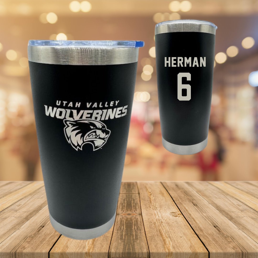 Utah Valley University Baseball Black Stainless Steel Tumbler - #6 Carston Herman