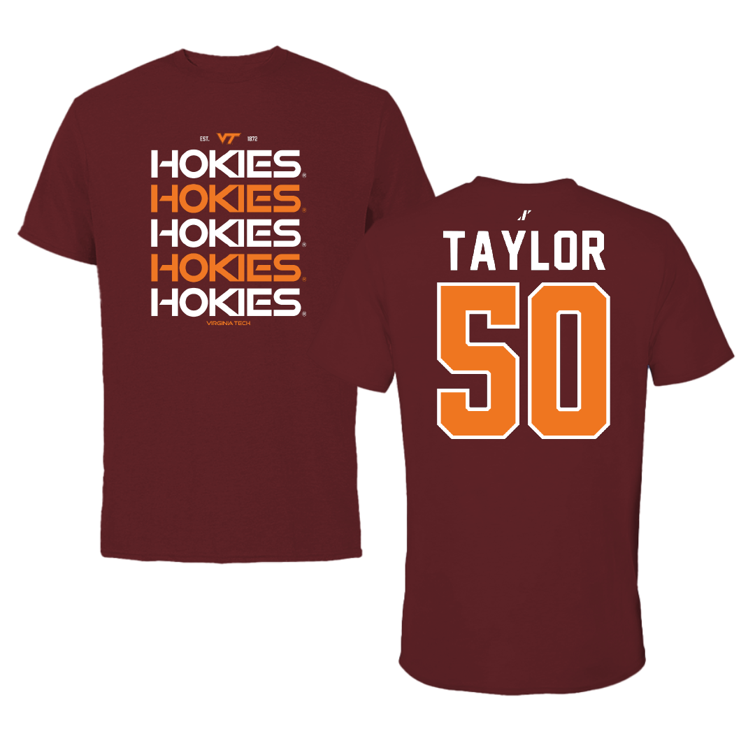 Virginia Tech Football Maroon General Performance Tee - #50 Darius Taylor