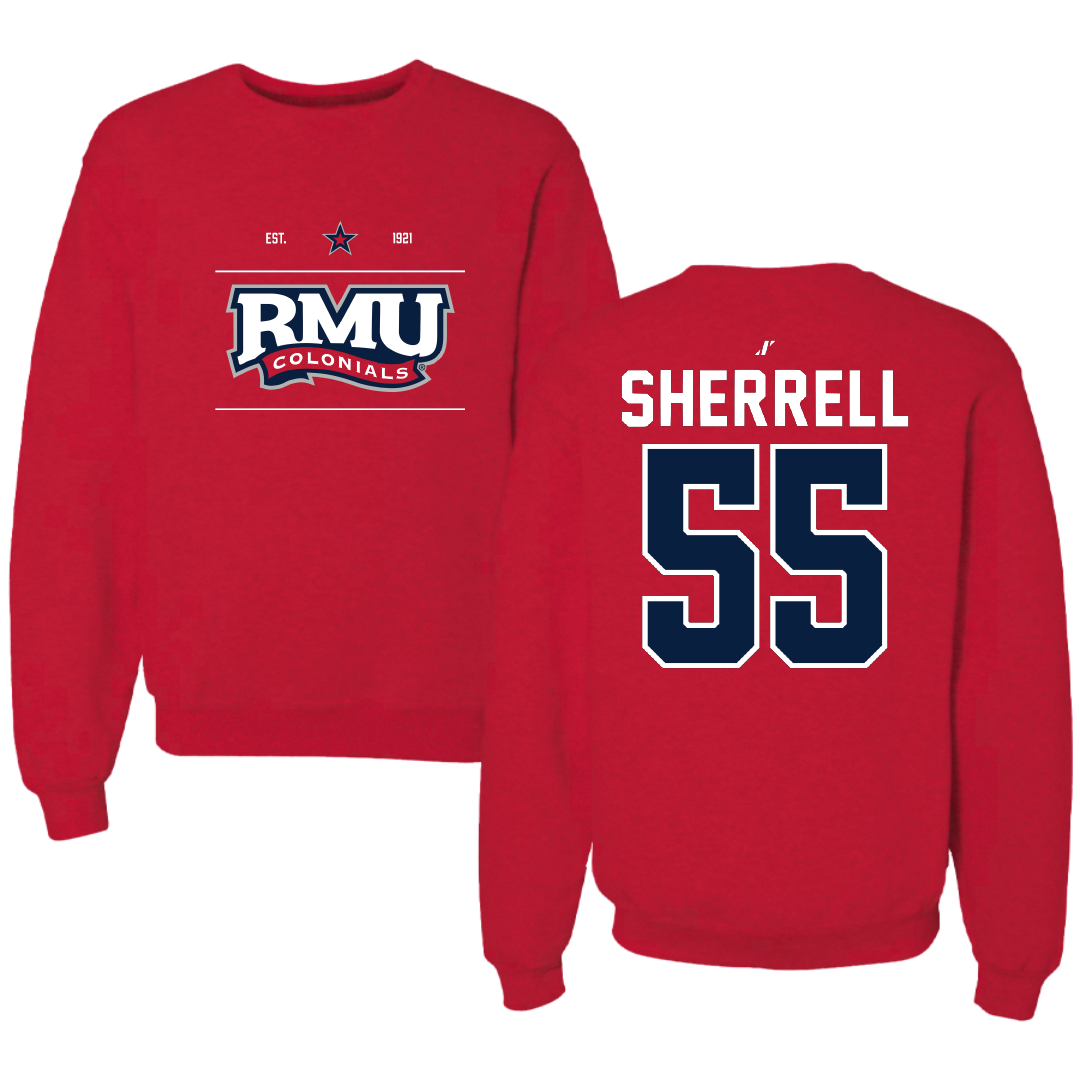 Robert Morris University Football Red General Crewneck - #55 Tayvon Sherrell