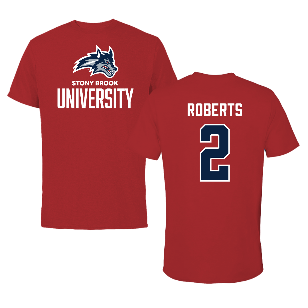 Stony Brook University Football Canvas Red Tee - #2 AJ Roberts