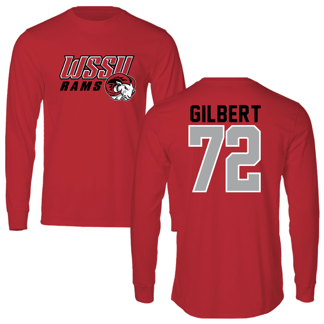 Winston-Salem State University Football Red Block Long Sleeve - #72 Joshua Gilbert