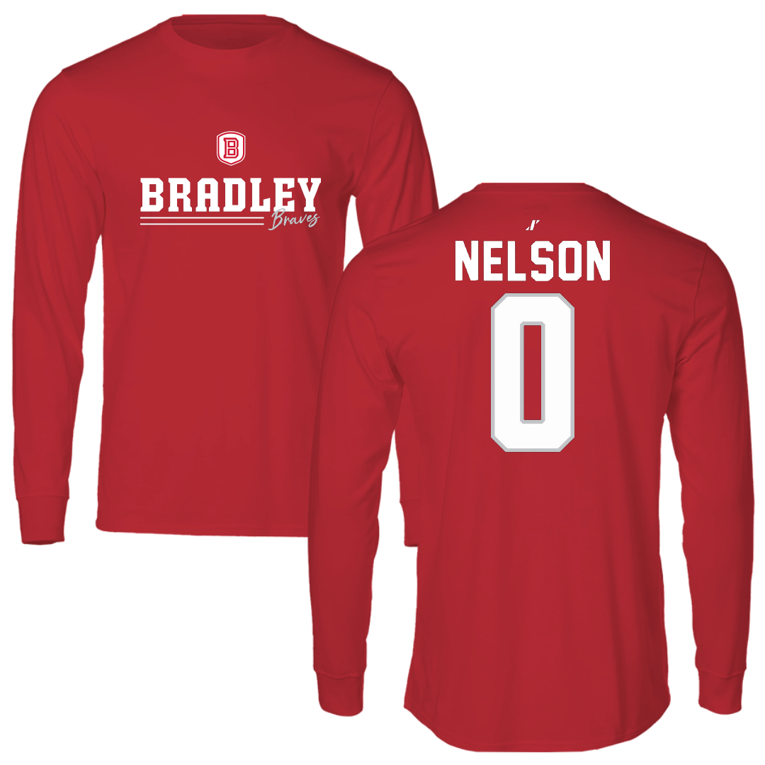 Bradley University Basketball Red General Long Sleeve - #0 Kaylen Nelson