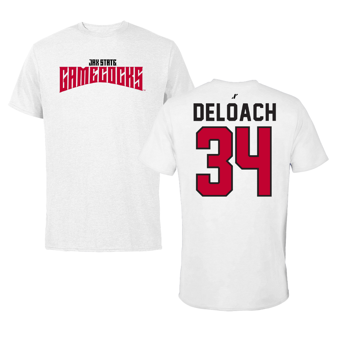 Jacksonville State University Football White Classics Performance Tee - #34 Dajwon DeLoach