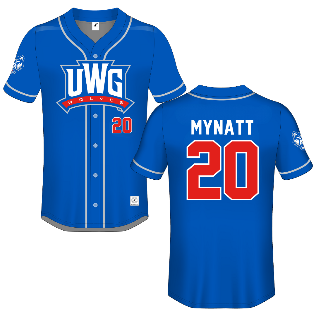 University of West Georgia Blue Button-Down Jersey - #20 Carson Mynatt