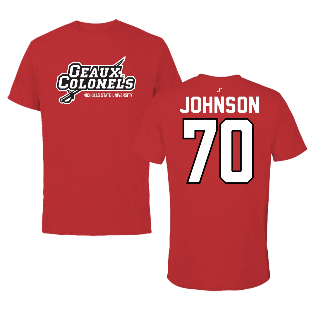 Nicholls State University Football Red General Performance Tee - #70 Jacob Johnson