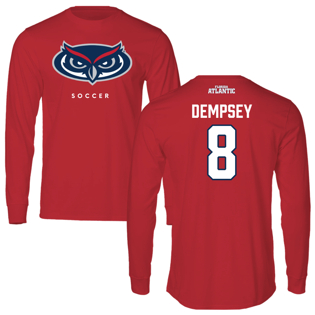 Florida Atlantic University Soccer Red Performance Long Sleeve - #8 Drew Dempsey