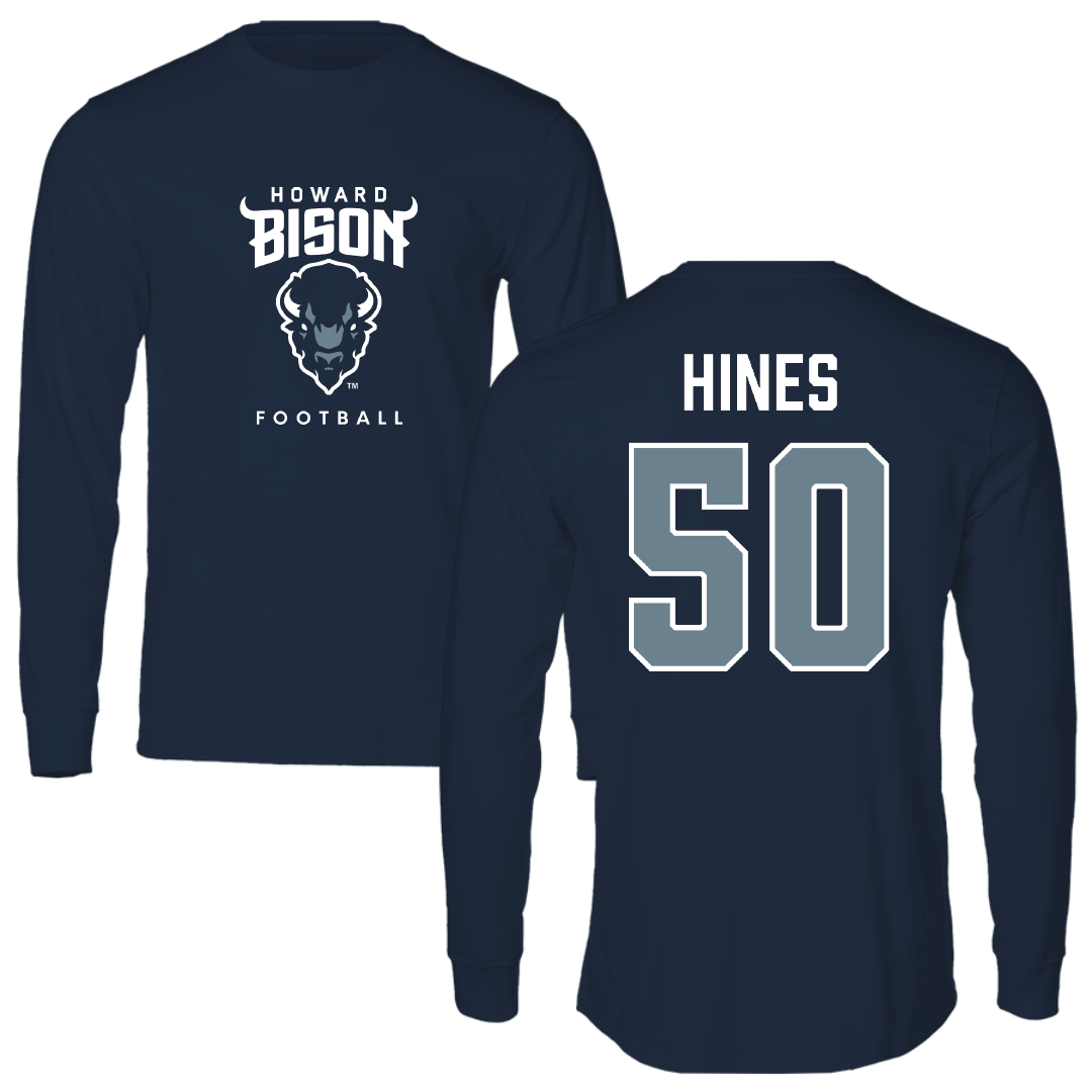 Howard University Football Navy Performance Long Sleeve - #50 Jamal Hines