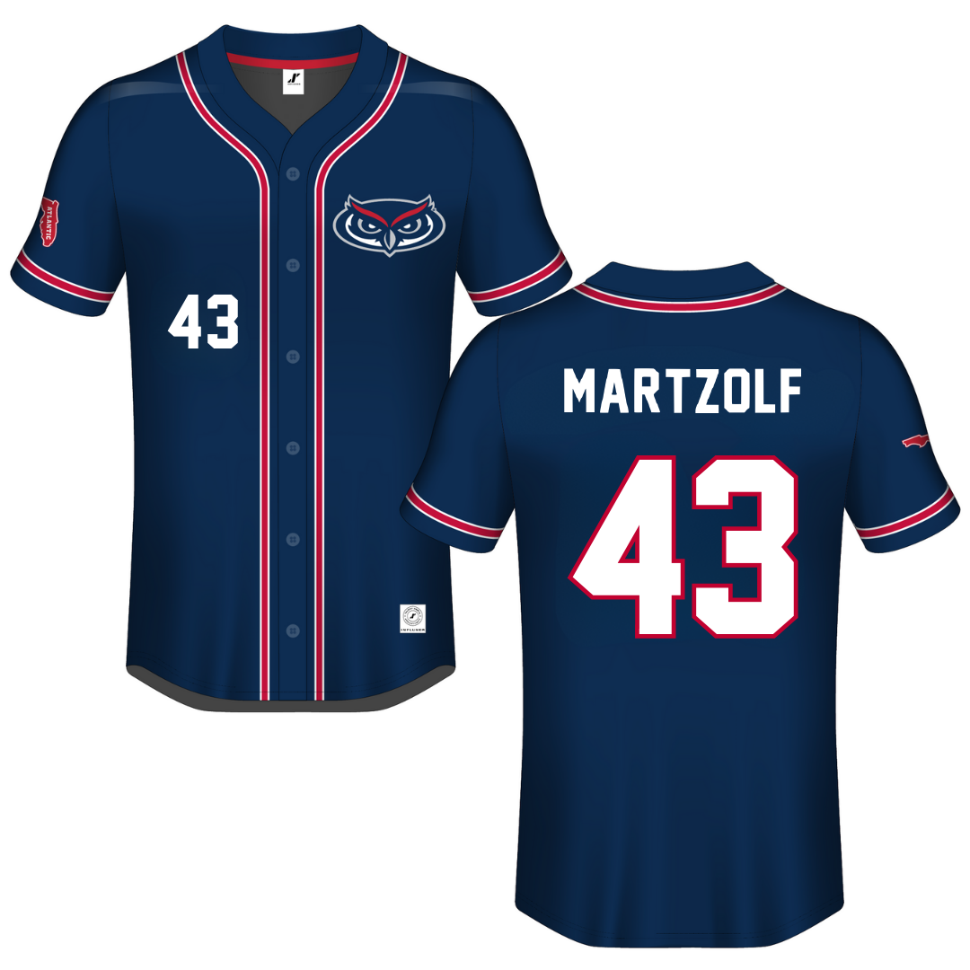 Florida Atlantic University Navy Button-Down Jersey - #43 Max Martzolf