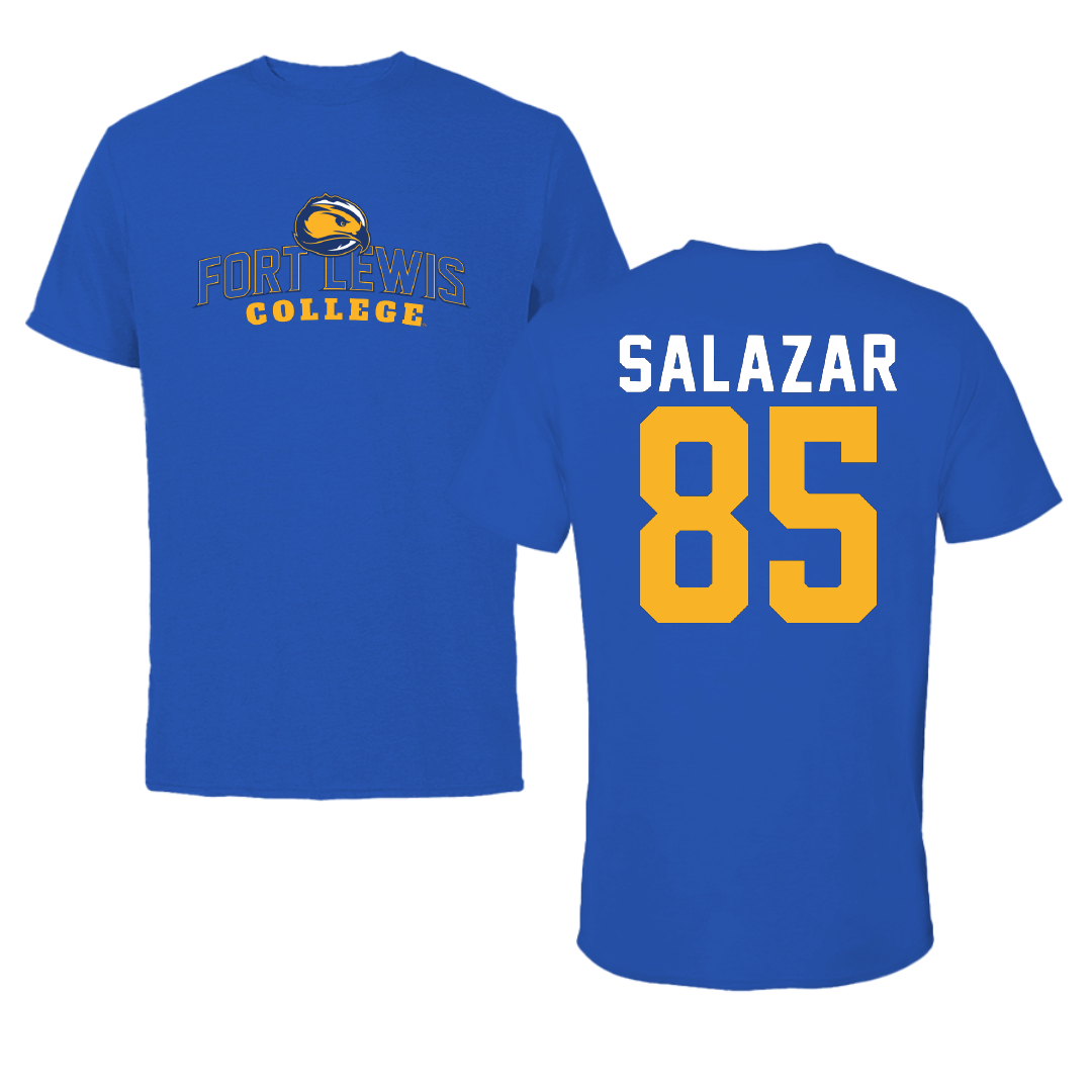 Fort Lewis College Football Blue Tee - #85 Noah Salazar