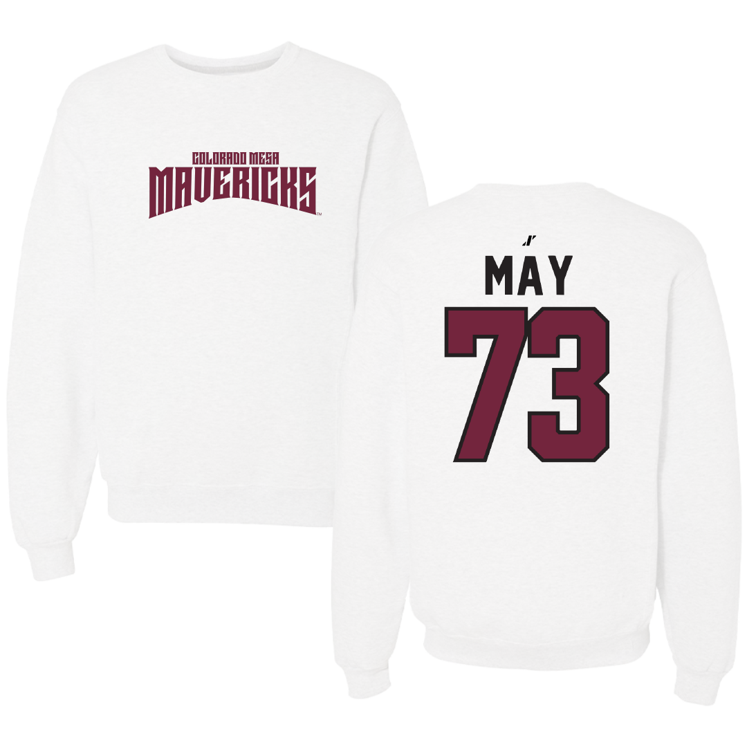 Colorado Mesa University Football White Classic Crewneck - #73 Coby May