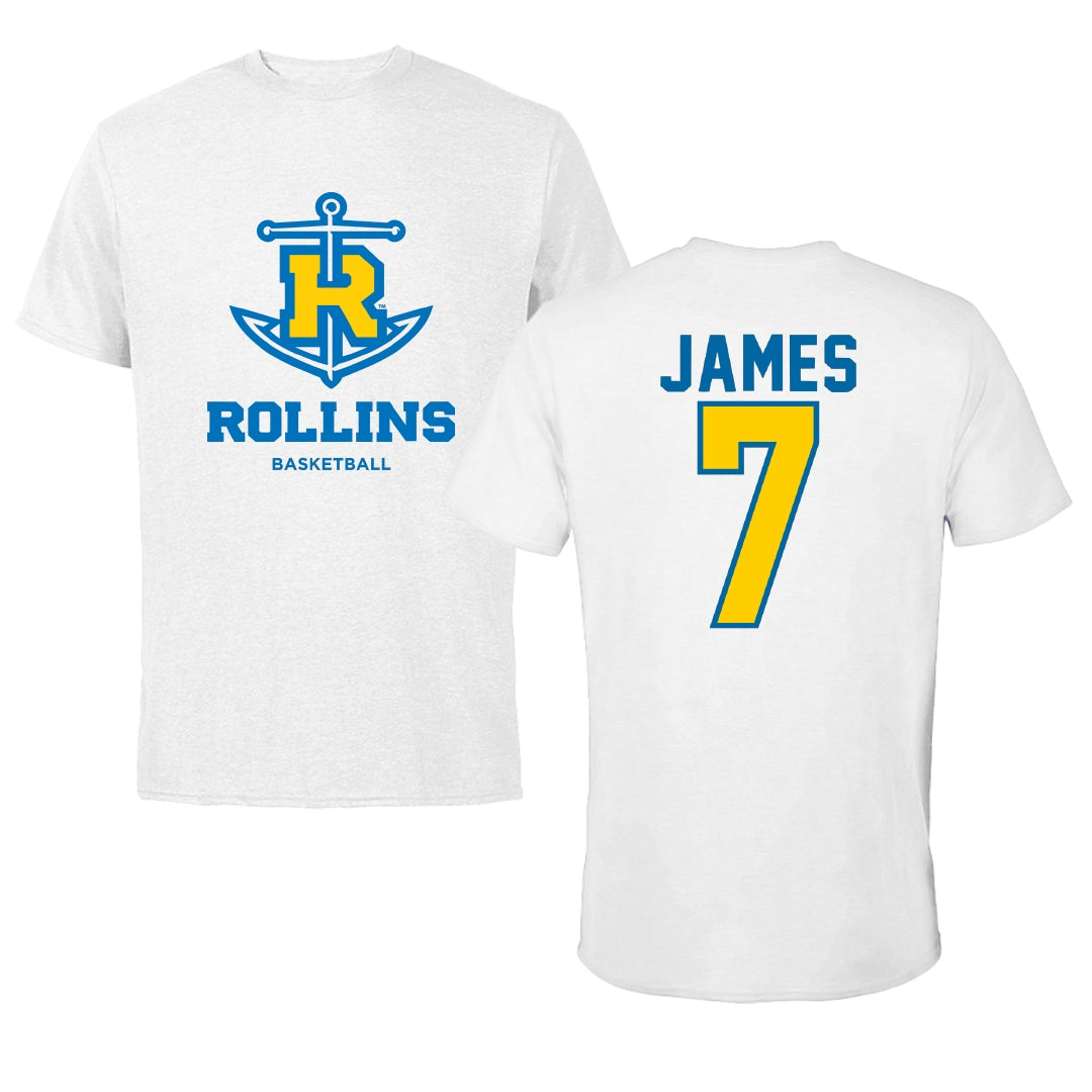 Rollins College Basketball White Tee - #7 Cheo James