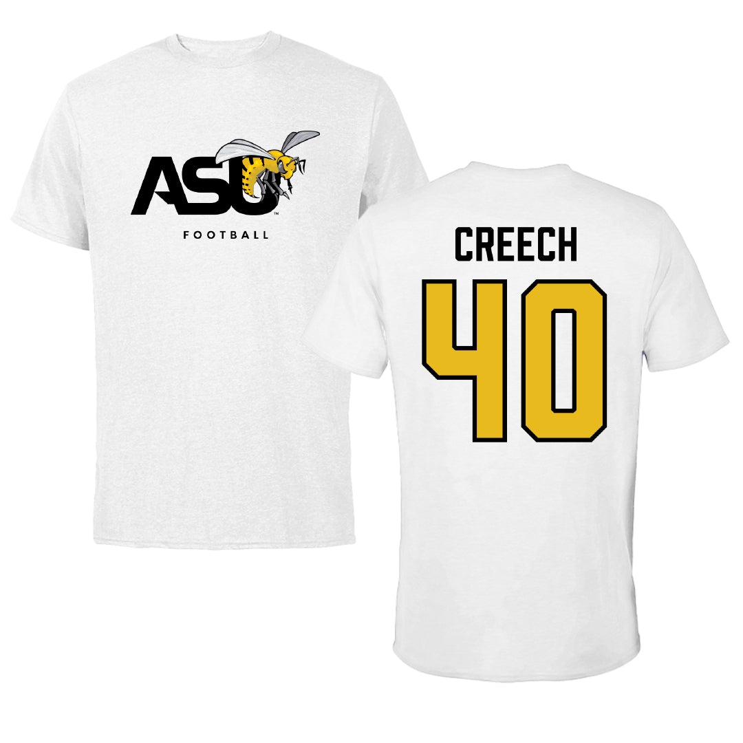 Alabama State University Football White ASU Tee - #40 Dylan Creech
