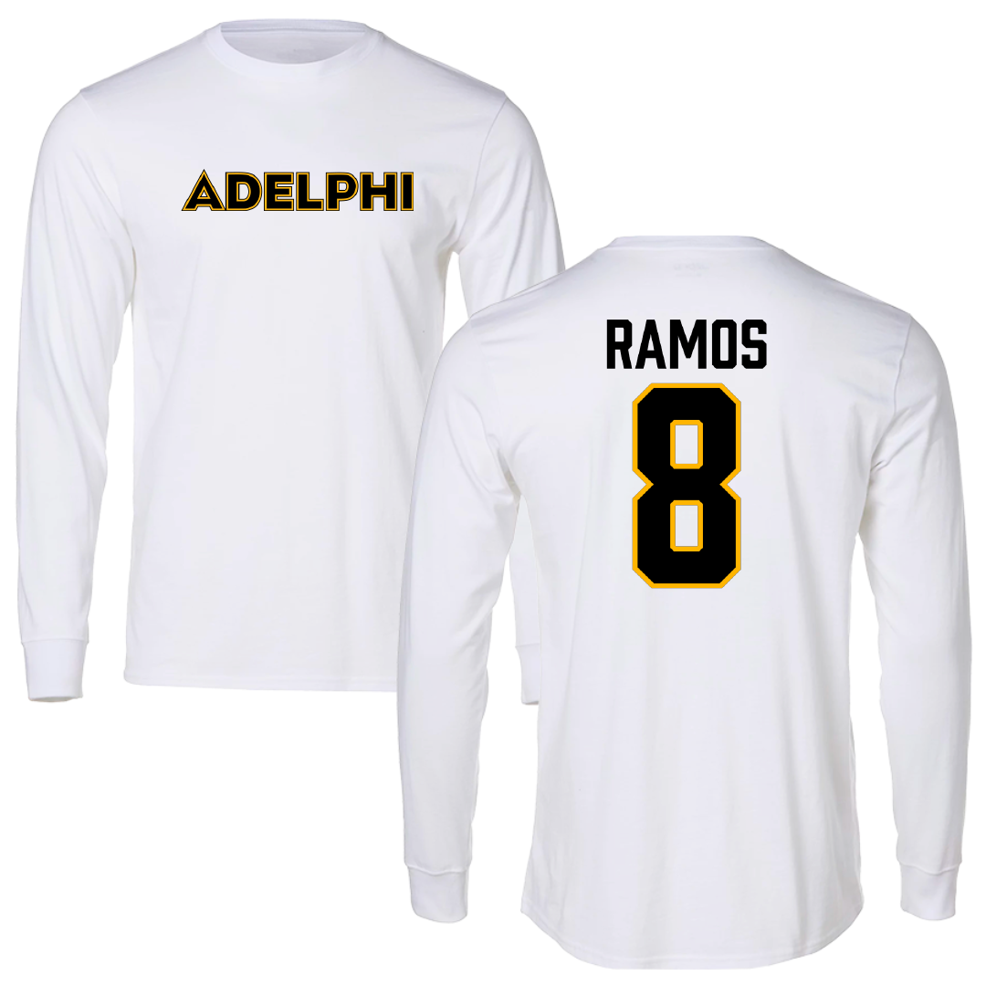 Adelphi University Baseball White Performance Long Sleeve - #8 Albert Ramos