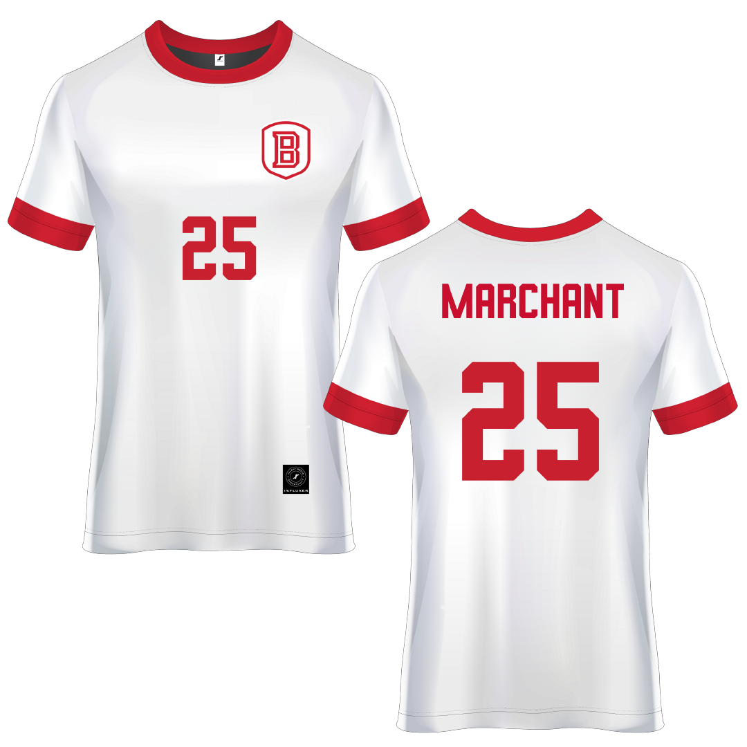 Bradley University White Soccer Jersey - #25 Christopher Marchant