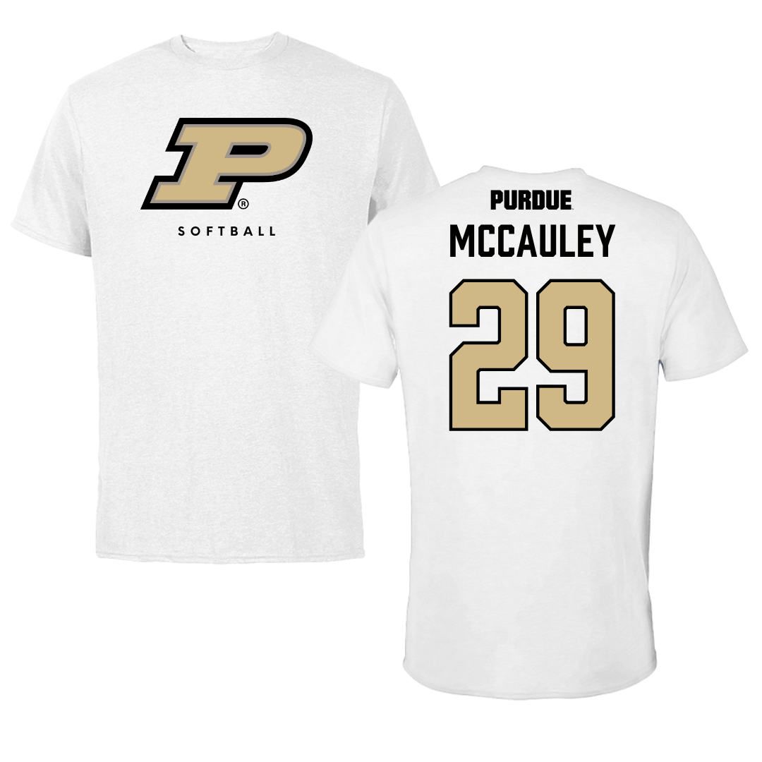 Purdue University Softball White Performance Tee - #29 Braxton McCauley