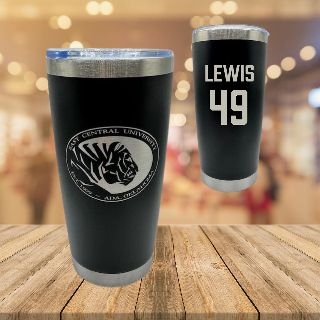 East Central University Football Black Stainless Steel Tumbler - #49 Amajah Lewis