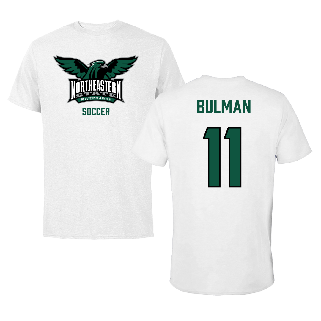 Northeastern State University Soccer White Performance Tee - #11 Braxton Bulman