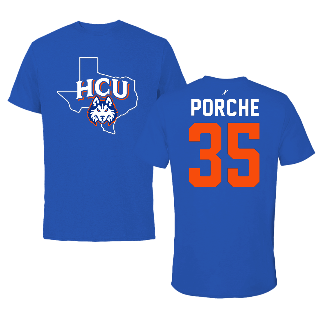 Houston Christian University Baseball Blue State Performance Tee - #35 Ryan Porche